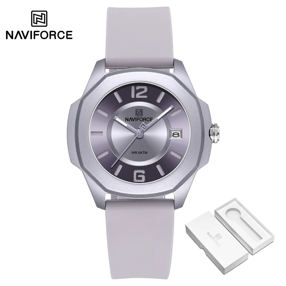 NAVIFORCE Women's Quartz Watches Silicone Strap Wrist Watch Waterproof
