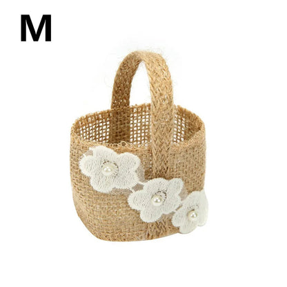 Wedding Lace Burlap Flower Basket Linen Candy Storage Bag Wedding Party Baby Shower Favour Gift Bag