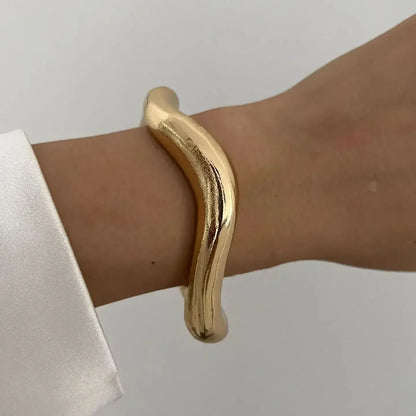 Punk Gold & Silver Geometric Wide Cuff Bangles for Women & Men