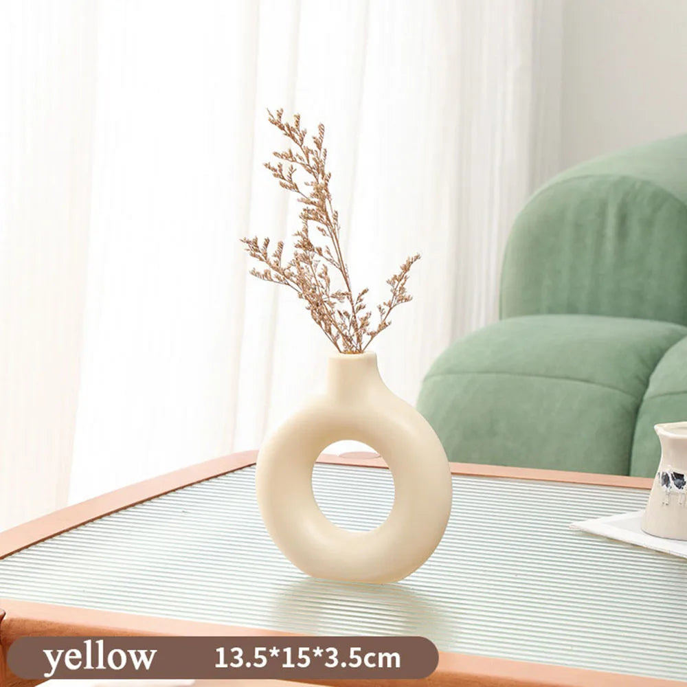 Plastic Circle Vase Donut Shape Living Room Decoration Dry Flower Vase Nordic Style Home Decor Furnishings Vase Room Decor
