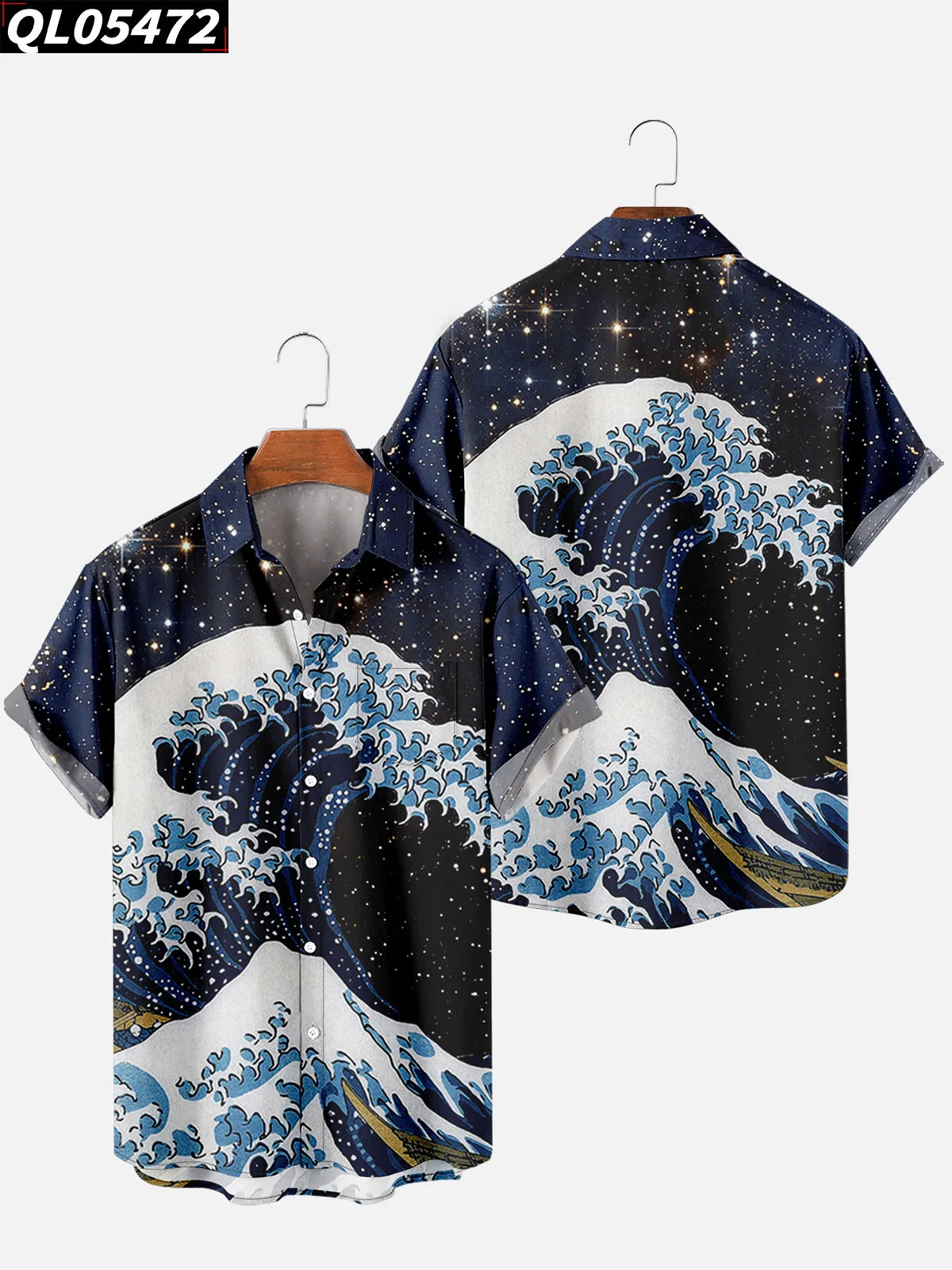 Alohadaddy Hawaiian Casual Plants Palm Leaves Print Art Pockets Buttons Elastic Large Size Shirt