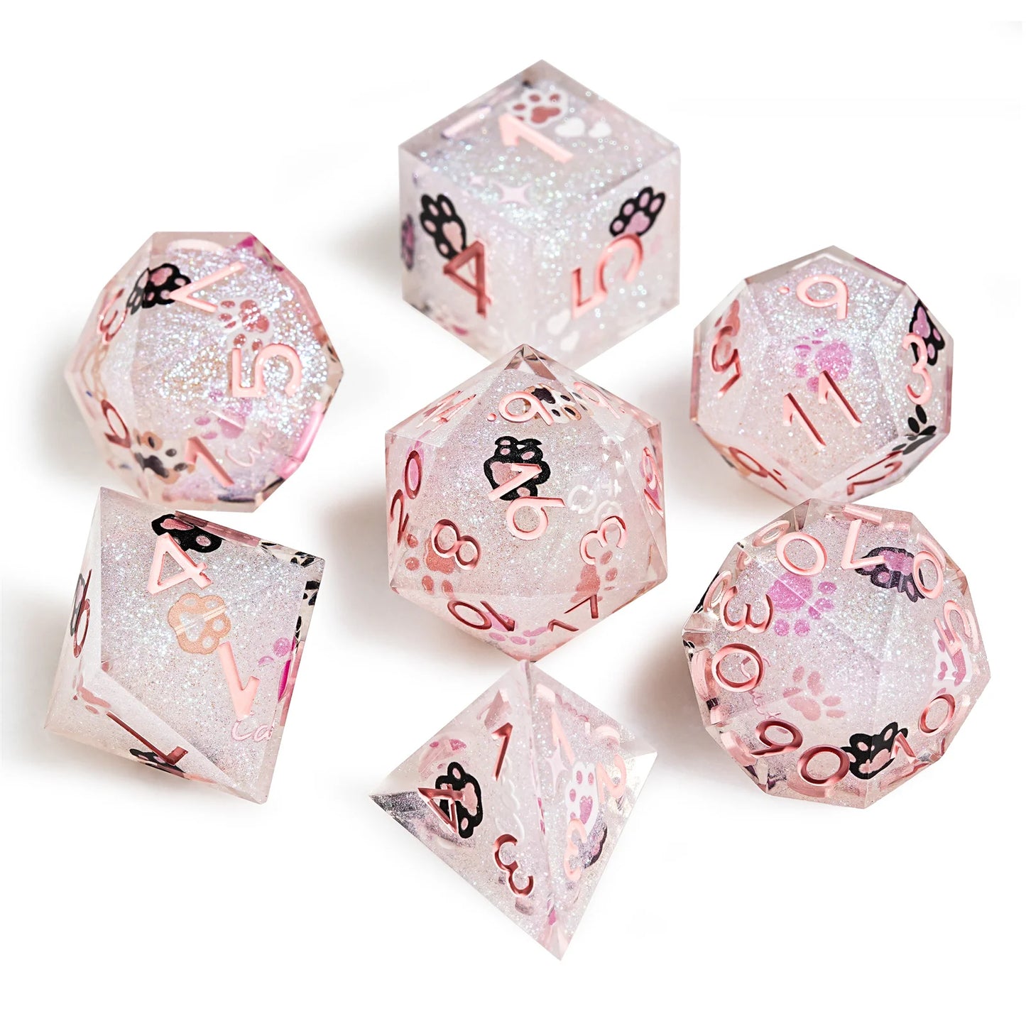 1-7pcs DND Milk White Solid Resin Black Kitten Smile Cat Dice Set Multi-sided Polyhedral Dice for D&D COC Role RPG Table Game