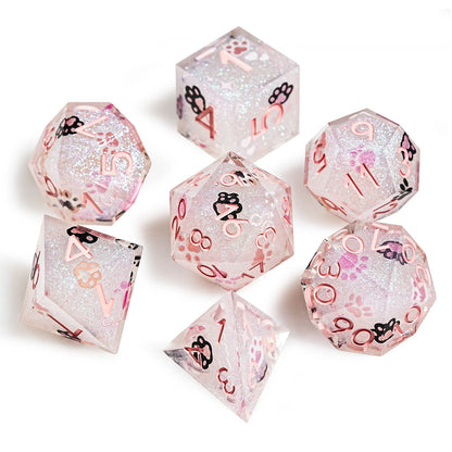 1-7pcs DND Milk White Solid Resin Black Kitten Smile Cat Dice Set Multi-sided Polyhedral Dice for D&D COC Role RPG Table Game