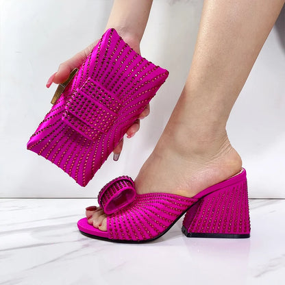 New Fashionable Designed Solid Color Elegant Shoe Bag Classic Style African Women's Round Toe High Heels