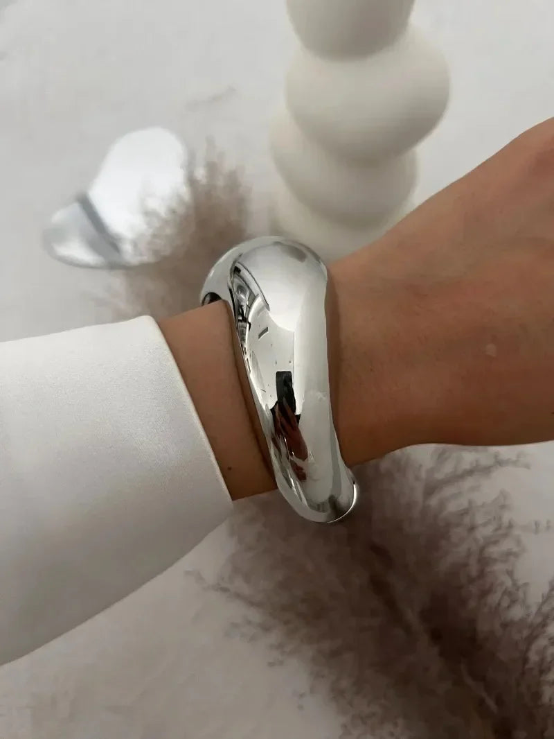 Punk Gold & Silver Geometric Wide Cuff Bangles for Women & Men