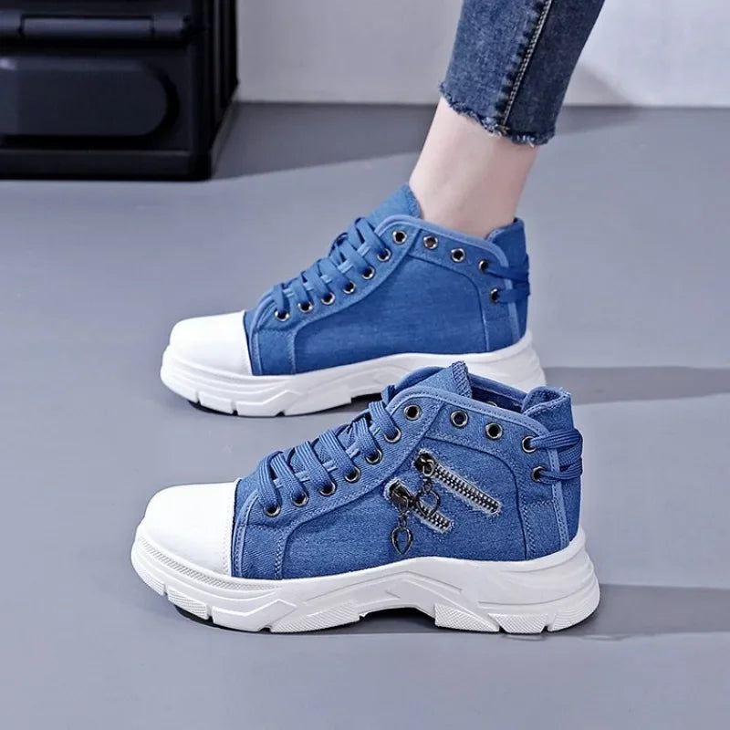 Decor Zipper Lace Up Round Toe Platform Sneakers