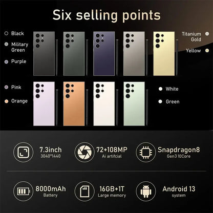 S24 Ultra Smart Mobile Phones Smartphone 5G Dual SIM Snapdragon 8 gen 3 Cell Phone 16G 1TB Android Global Version Cellphones