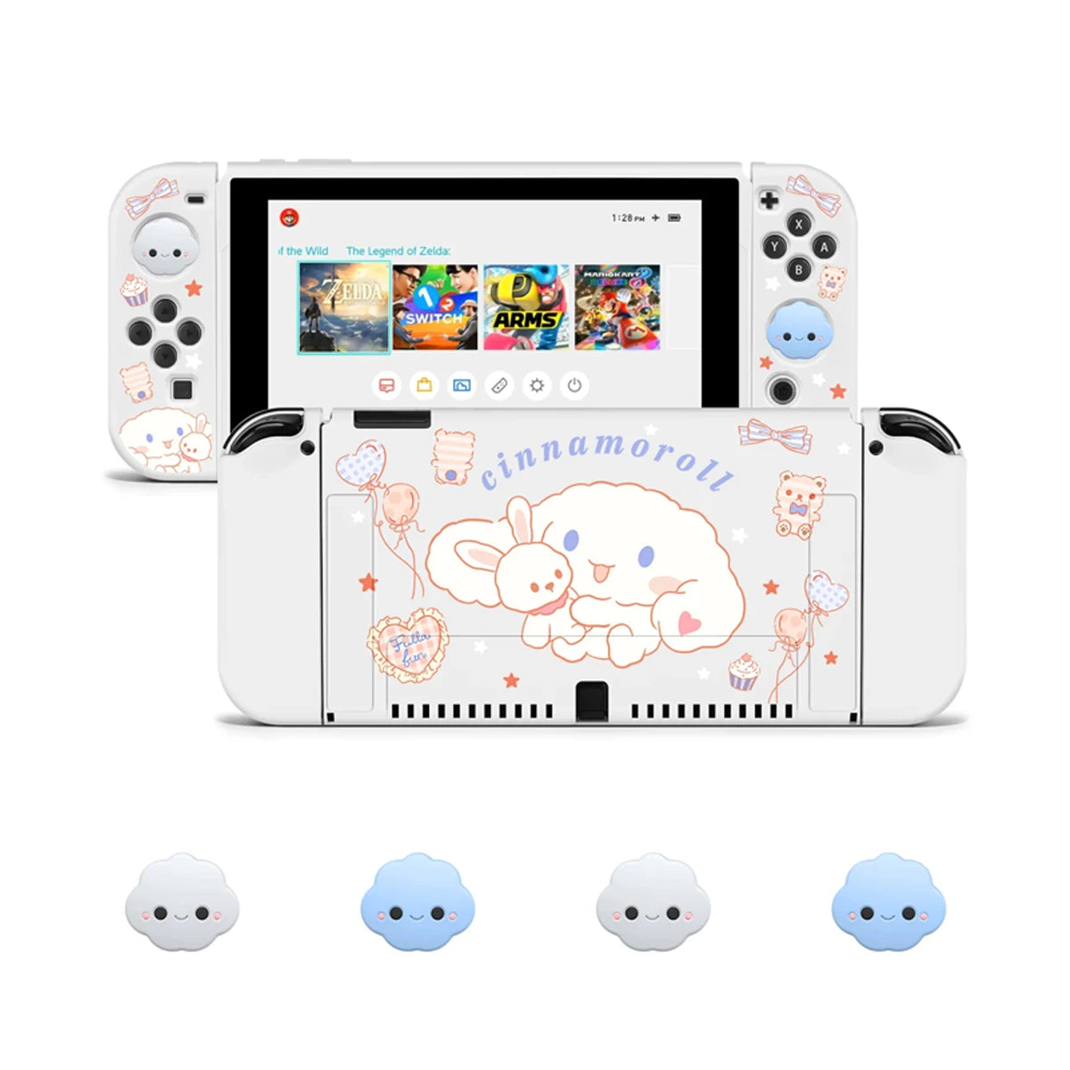 Big Eared Dog Switch Case Compatible with Nintendo Switch OLED / Switch NS,with 4 Cloud Joystick Caps