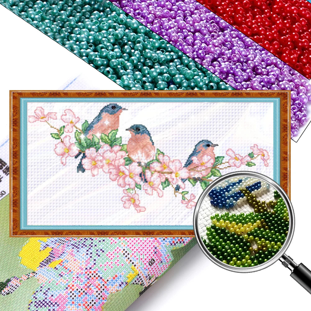Partial Embroidery Beads Printed 9CT Flower Cross Stitch Kit Home Art Craft Bead Embroidery Wall Hanging for New Year Gift