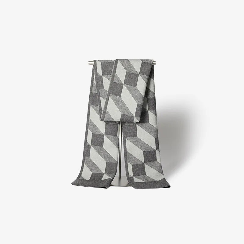 High Quality Wool Blend Scarf Men Thick Versatile Stripe Cashmere Muffler