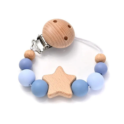 Wooden Pentagram Baby Pacifier Chain with Silicone Beads