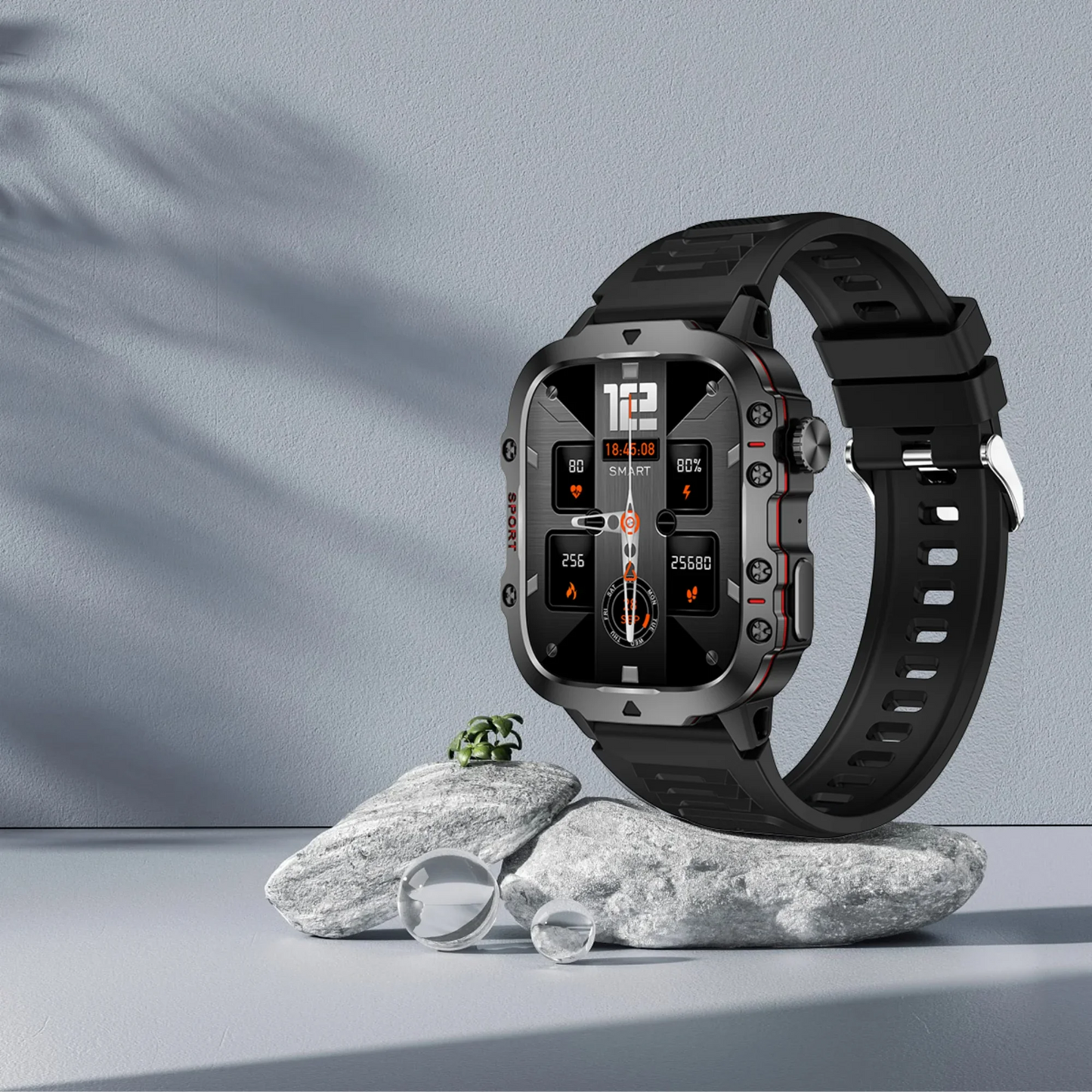 Rugged Outdoor Military Smartwatch for Men with GPS & Health Tracker