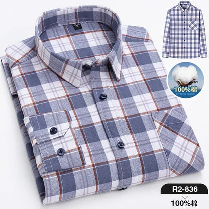 Retro Casual Brushed Cotton Plaid Enzyme Wash Embroidered Shirt