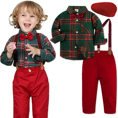 Baby Christmas Outfit Boy Kids Suit Toddler Suspenders Clothing Set