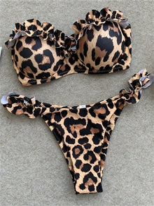 Animal Print Leopard Bikini Push Up Swimsuit Sexy Women Bikini Set 2024 Brazilian Bathing Suit Bandeau Thong Swimwear Beach Wear