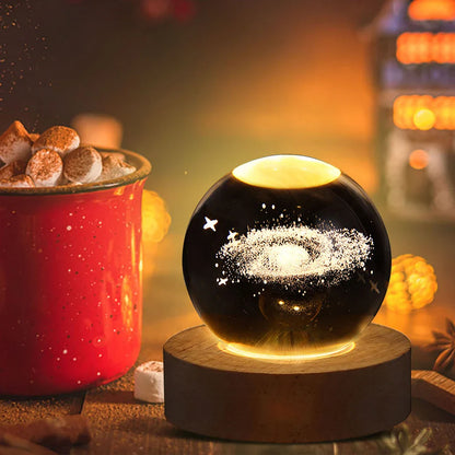 3D Crystal Lamp with Galactic Projection – USB Night Light