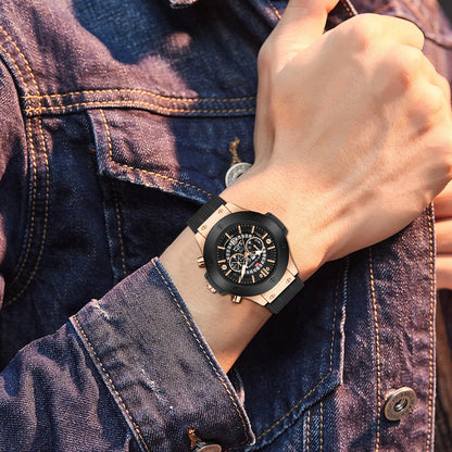 Men's Sports Watch – Quartz Waterproof Japanese Movement Timepiece Calendar & Silicone Strap