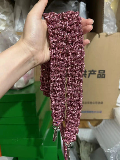 Crystal Rhinestones Diamond Woven Handmade Bag Strap For Handbag Purse Crossbody Shoulder Strap Glitter Belt Bag Accessories