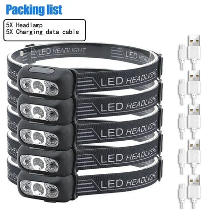 Strong Light Headlamp Portable LED Sensor Headlamp USB Rechargeable Head Flashlight Outdoor Camping Fishing Emergency Lantern