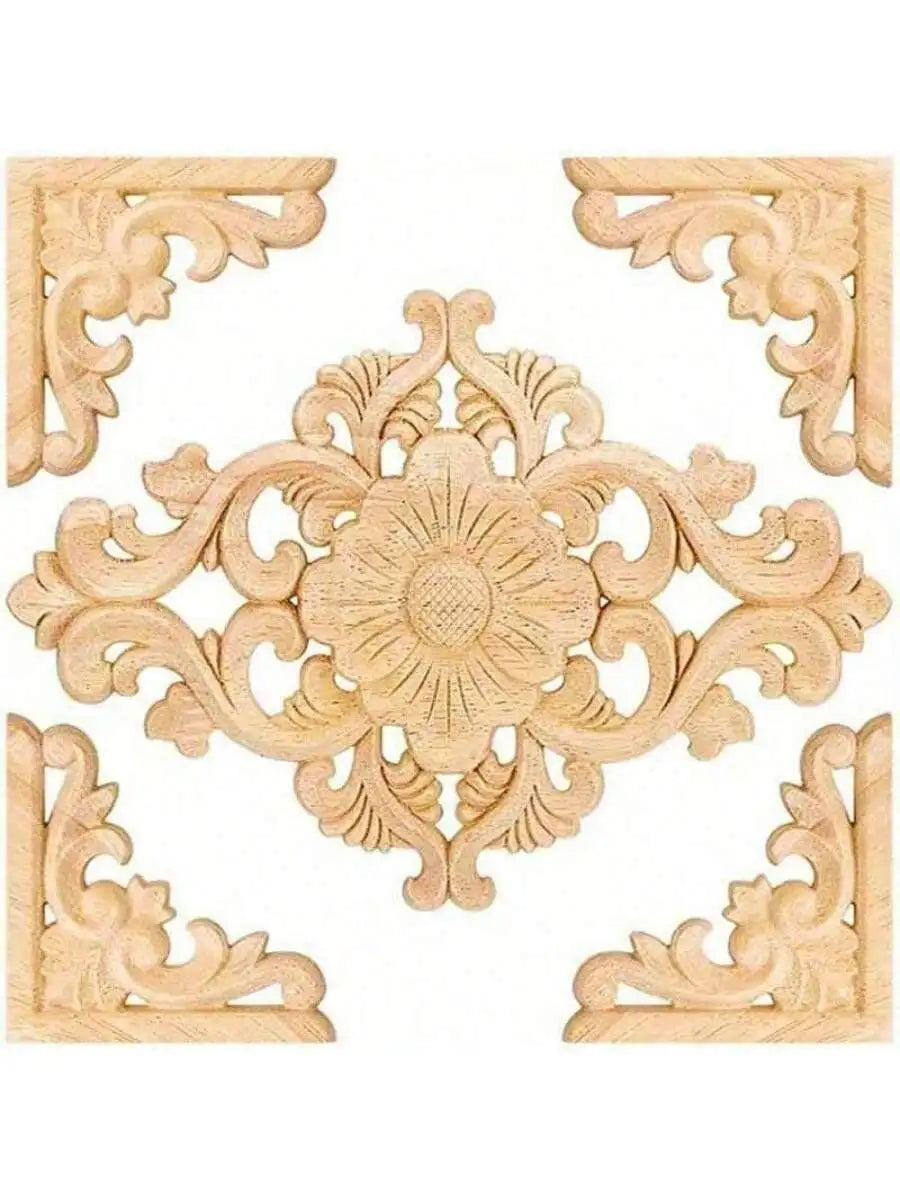 5 Pcs Unpainted Wood Appliques Onlays Bed Door Cabinet Wardrobe Furniture Carved Decoration DIY Color Onlays Decorative