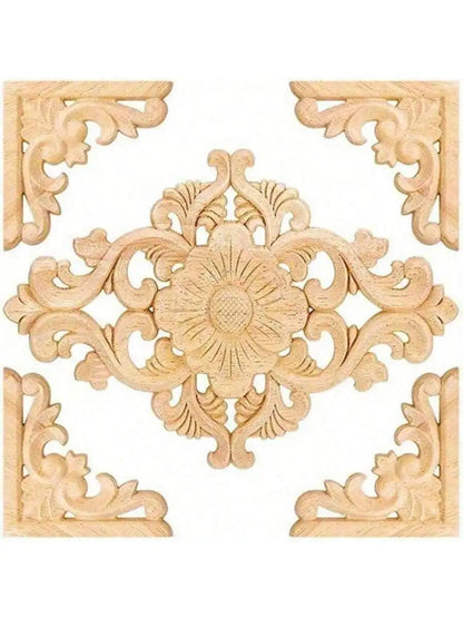 5 Pcs Unpainted Wood Appliques Onlays Bed Door Cabinet Wardrobe Furniture Carved Decoration DIY Color Onlays Decorative