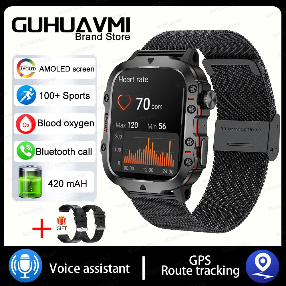 Rugged Outdoor Military Smartwatch for Men with GPS & Health Tracker