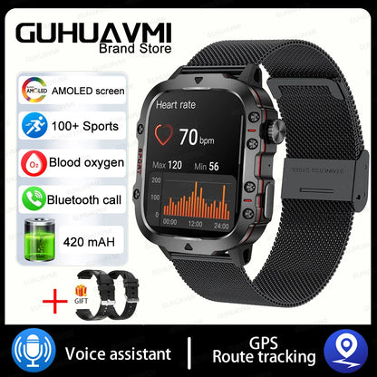 Rugged Outdoor Military Smartwatch for Men with GPS & Health Tracker