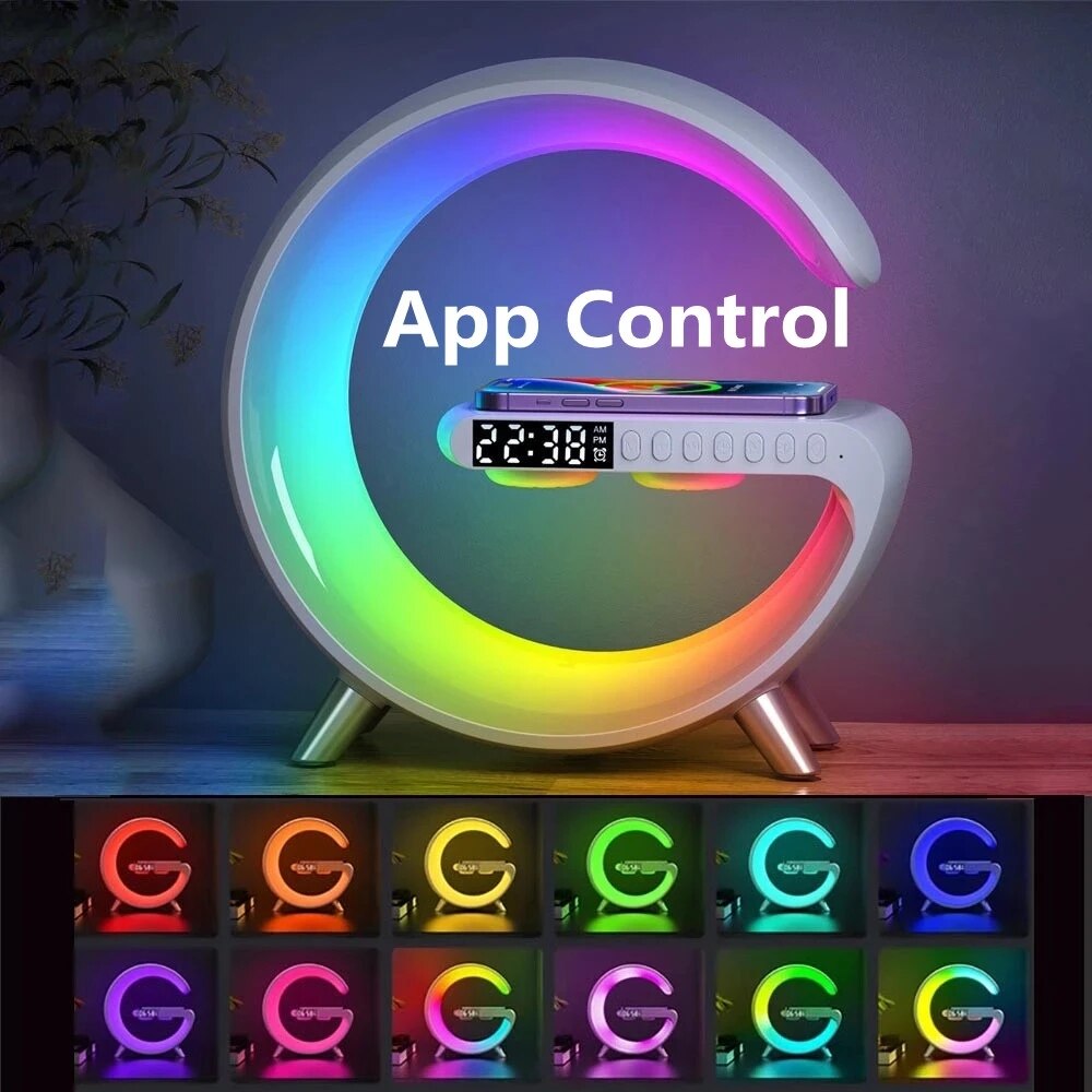 Multifunctional Wireless Charger + Stand Alarm Clock + Speaker RGB Light Fast Charging Station for iPhone X 11 12 13 14 Samsung Mobile Phones