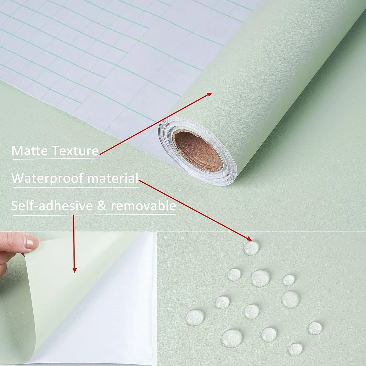 70/80 Width Self-adhesive Film Green Matt Thickened Sticker Furniture Kitchen for Cupboards Tables Wall DIY Renovation Wallpaper
