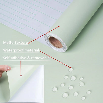 70/80 Width Self-adhesive Film Green Matt Thickened Sticker Furniture Kitchen for Cupboards Tables Wall DIY Renovation Wallpaper