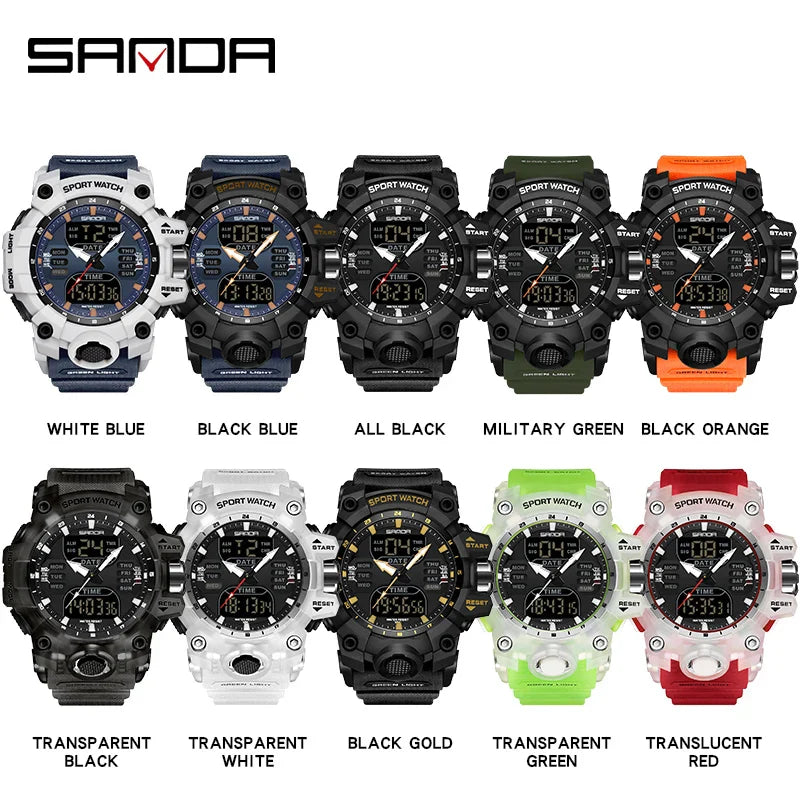 LED Digital Men Watch with Double Display and Quartz Movement