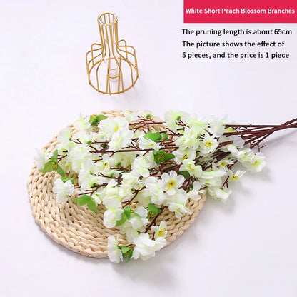 1/3/5pcs Artificial Peach Blossom Branch Spring Plum Cherry Blossom Silk Flower Tree Decoration Home Wedding DIY Decoration