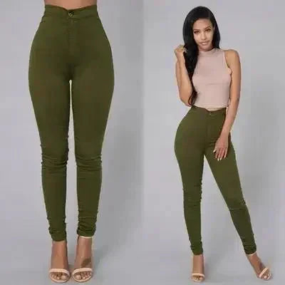 Solid Color Stretch Denim Jeans - Women's High-Waist Skinny Casual Pencil Pants