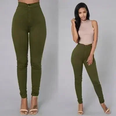 Solid Color Stretch Denim Jeans - Women's High-Waist Skinny Casual Pencil Pants
