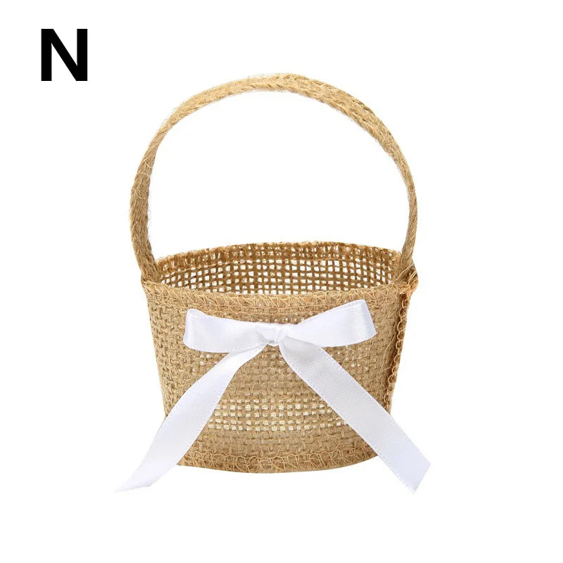 Wedding Lace Burlap Flower Basket Linen Candy Storage Bag Wedding Party Baby Shower Favour Gift Bag
