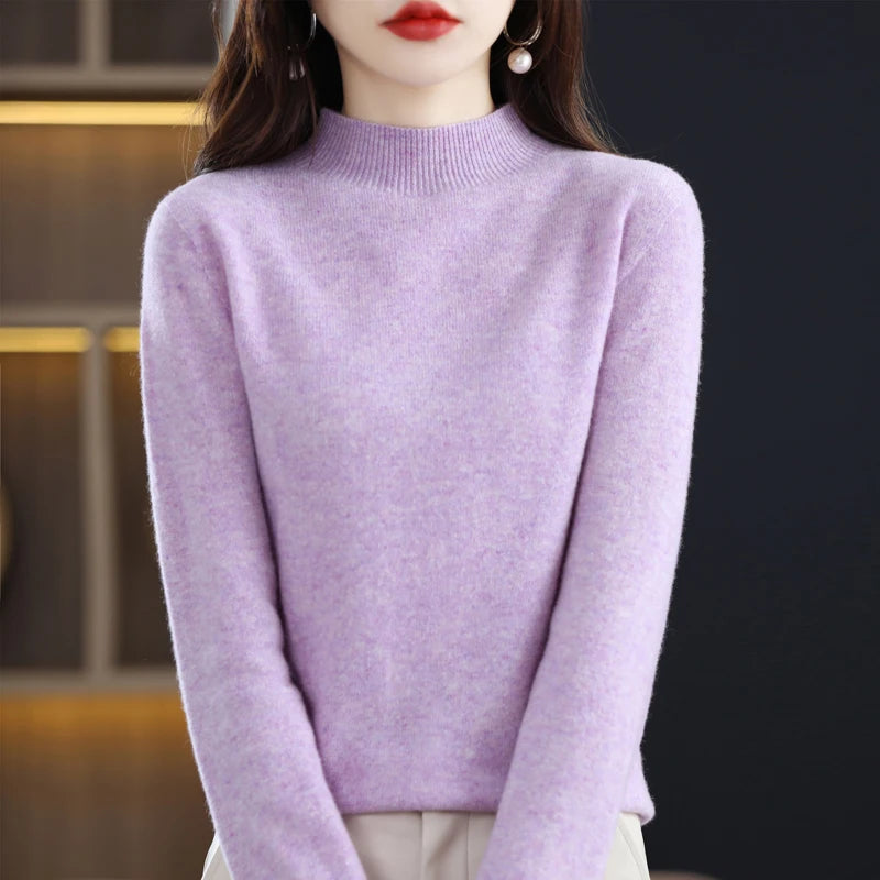 Women’s 100% Pure Wool Half Neck Pullover Sweater for Winter