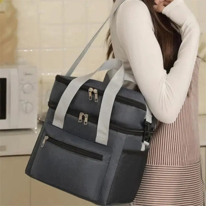 Multifunctional Double Layers Tote Cooler Lunch Bags for Women Men Large Capacity Travel Picnic Lunch Box with Shoulder Strap