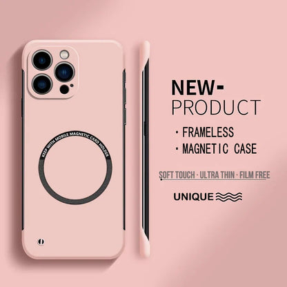 Ultra Thin Hard PC Magnetic Frameless Phone Case for iPhone 15 14 13 Matte Color Solid Cover