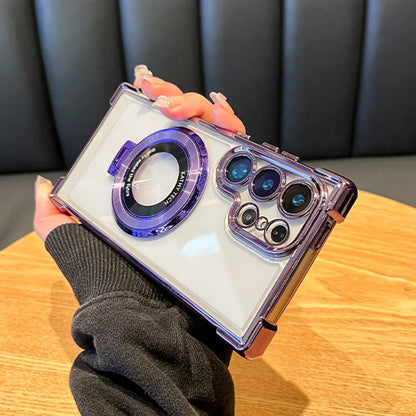Luxury Clear Shockproof Magnetic Case for Samsung Galaxy S25 S24 Ultra S23 S22 with Lens Cover - Black, Blue, Purple, Clear.