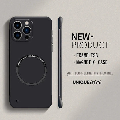 Ultra Thin Hard PC Magnetic Frameless Phone Case for iPhone 15 14 13 Matte Color Solid Cover