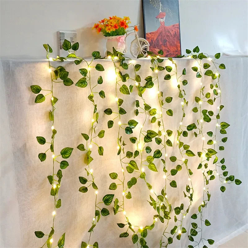 Flower Green Leaf String Lights - Artificial Vine Fairy Lights Battery Powered Christmas
