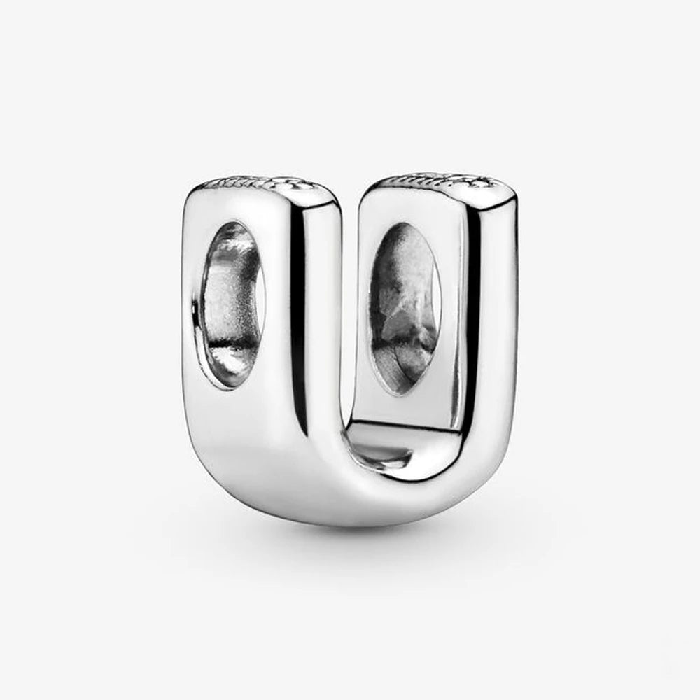 Authentic 925 Silver Plated 26 Letters A-Z Alphabet Bead Charm Fit Pan Bracelet Woman Handbag Holder