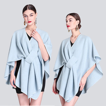 Casual Wool Blend Poncho Coat in Solid Color for Women