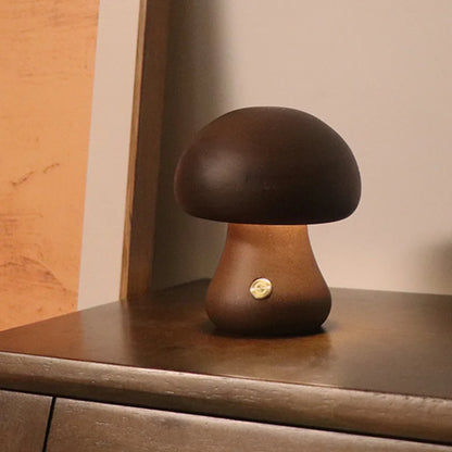 Cute Wooden Mushroom LED Night Light with Touch Control for Kids