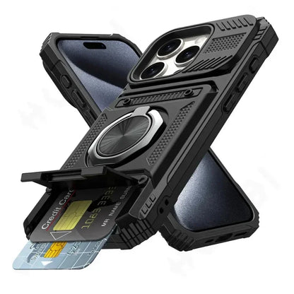 Case For iPhone Magnetic Rotated Ring Kickstand Heavy Duty Drop Protection Wallet Cover