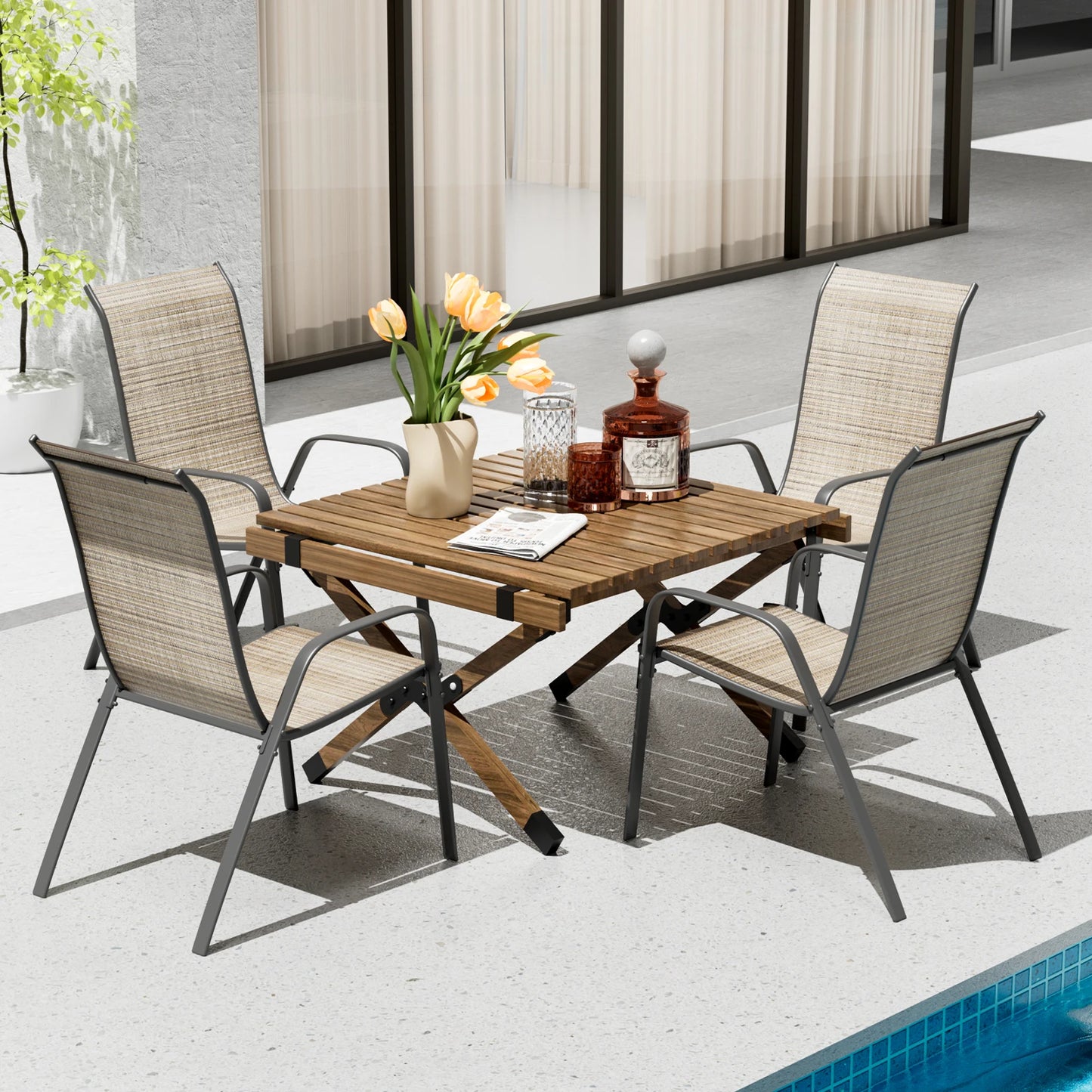 Outsunny Patio Furniture Set, Garden Set with Table, Foldable Chairs, a Loveseat