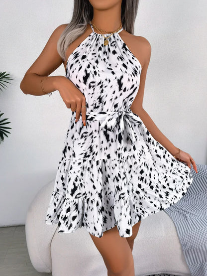 Leopard Print Ruffled Swing Dress - Casual Summer Beachwear for Women