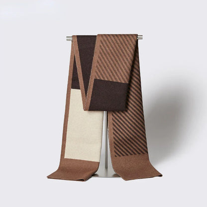 High Quality Wool Blend Scarf Men Thick Versatile Stripe Cashmere Muffler