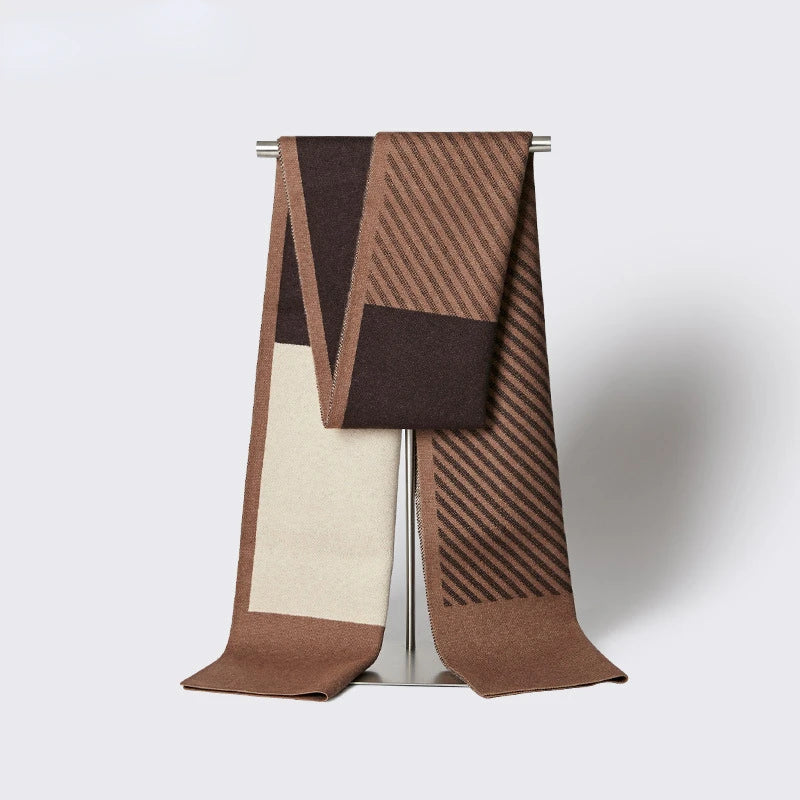 High Quality Wool Blend Scarf Men Thick Versatile Stripe Cashmere Muffler