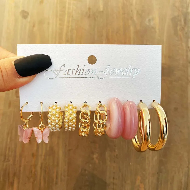 42 Pairs Gold Hoop Earrings Multipack for Women with Pearl Accents
